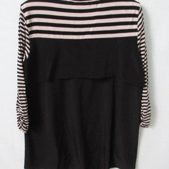 Style & Co Petite black tan striped rayon blend 3/4 sleeve knit top *Sz PM* - Picture 4 of 5